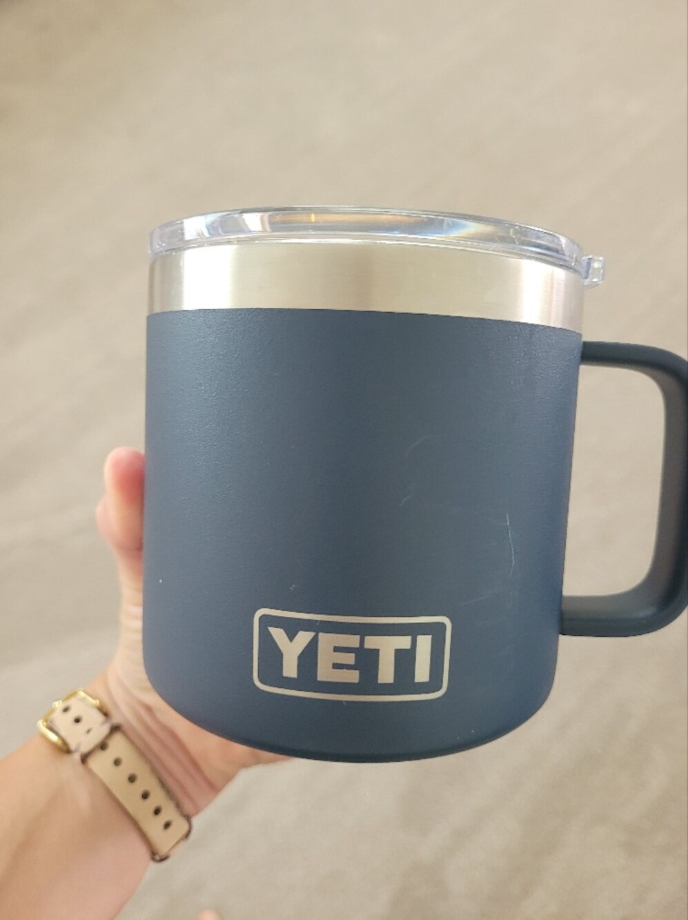 Yeti 14oz Steel Mug in Navy with Clear Lid